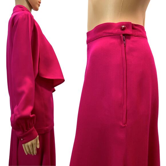 80s Hot Pink Midi Skirt & Asymmetrical Blouse Set | Auckie Sanft Italy | W 25' - Picture 9 of 13